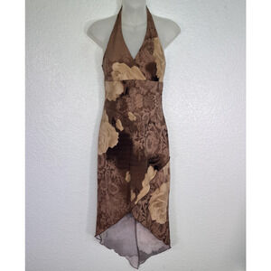 Steppin Out Y2K Dress Womens Small Rose Floral Halter Handkerchief Hem Vintage